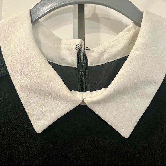 Karl Lagerfeld Paris Sheath Dress with Drop Waist and Lace Flounce w Collar - Picture 3 of 8